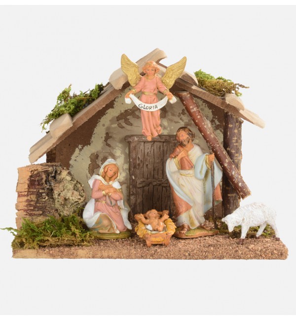 Capanna n.39/L con 5 pezzi per presepe cm.9,5