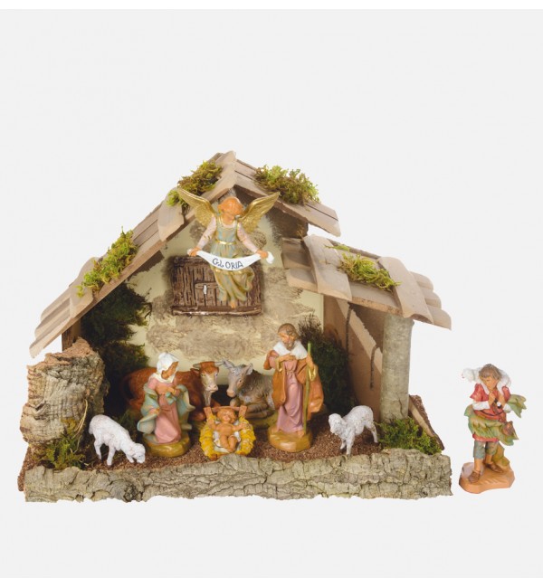 Capanna n.254/L con 9 pezzi per presepe cm.12